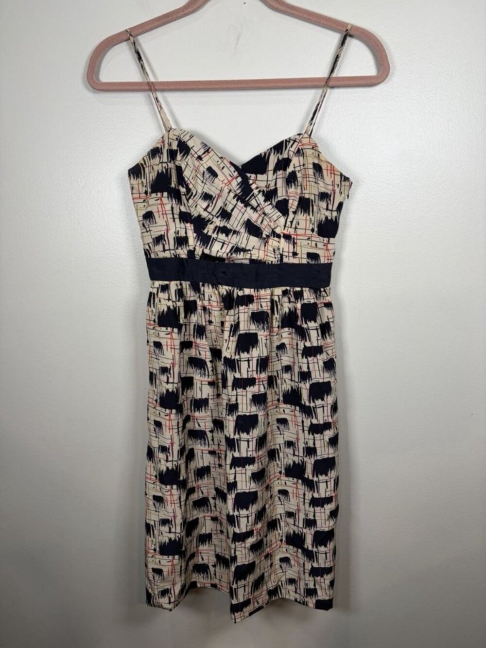 Anthropologie Burlapp Blurred Shapes Dress Size 0 100% Silk Pockets Party